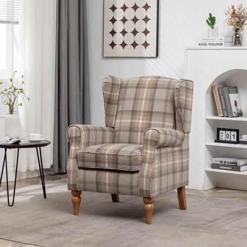 High wing back - armchair, tartan