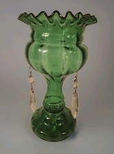 Antique Victorian Green Glass Table Lustre with Rough Pontil Decorative
