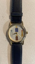 Vintage Estee Lauder Perfume Cosmetics Blue Leather Band Watch