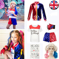 5PCS Kids Outfit Harley Quinn Suicide Squad Girl Halloween Cosplay Costume Suit 
