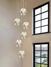 Chandelier Staircase Pendant Light, 6 Glass Balls Creative Long Pendant Lamp