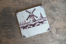 Antique Delft Ceramic 18th Century Windmill Tile