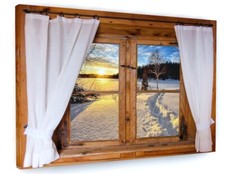 WINDOW FRAME EFFECT 3D CANVAS PICTURE PRINT WALL ART 6989