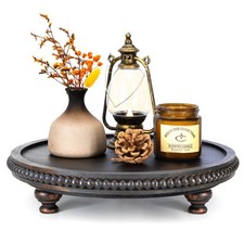 Rustic Round Pine Wooden Display Riser – Beaded Pedestal Stand for Decor, Kit...