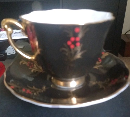Vintage black gold trim - gold, flora