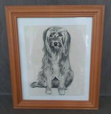 Honey Pine Wood Picture Frame Wall Art 10x2" Hanging Pencil Drawn Bearded Collie