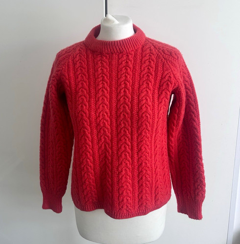 Hand knitted red wool cable - knitted,