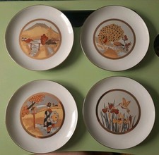 Vintage Set of Four Chokin Art Japanese Display plates 24kt Gold Rimmed 6/12" In