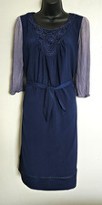 Kaliko Blue Silk Trim Shift Dress Size UK14