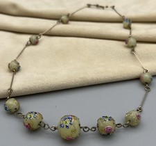 1940s Italian Murano wedding cake glass bead necklace rolled gold 40cm vintage