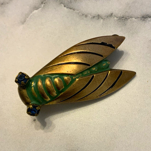 Art deco brass enamel - brass, cicada