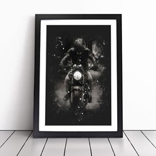 Motorbike Rider in Sepia Framed Canvas Wall Art Print Poster Picture, Home Decor