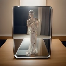 Porcelain Lady Figurine – White & Gold Gown, Fan in Hand Art Deco design