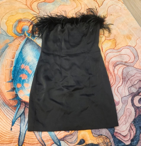 Black strapless feather trim - black,