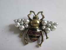 Beautiful Imitation Pearl Pink Crystal Bee Insect Brooch Pin