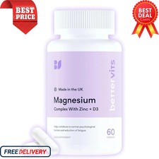 Bettervits Magnesium Glycinate Complex Citrate, Zinc & Vitamin-D3 60 Caps UK!
