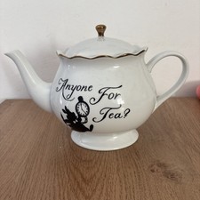Disney Alice In Wonderland Mad Hatter White Ceramic Large Tea Pot “Anyone For Te