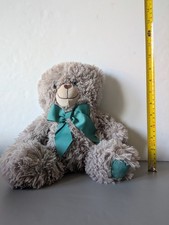 Grey Soft Teddy Bear Green Bow