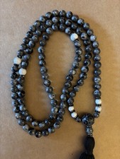 Larvikite & Howlite 108 Mala Beads with Tassel – Buddhist Prayer Meditation 