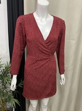 Topshop Women’s Dress Polka Dot Red Dress Wrap Mini Size UK 6
