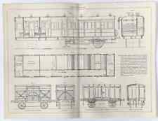 RAILWAY CARRIAGE & WAGON Plans, Trains - c. 1900 Original Antique B & W Print
