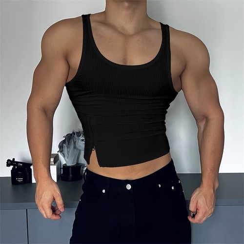 Men ribbed zipper tank - zipper,