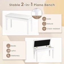 2-in-1 PU Leather Piano Bench Double Duet Seat W/Padded Cushion  Music Storage