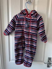 Jojo Maman Bébé Pramsuit 6-12 Months Stripy Polar Fleece All In One SNOWSUIT