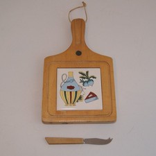 Wooden and Ceramic Tile Cheese Chopping Board with Knife