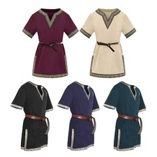 Boys Medieval Costume Viking Pirate Shirt Knight Renaissance Vintage Tunic Tops