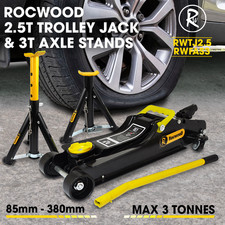 Trolley Jack 2.5 Ton Tonne Low Profile Hydraulic & Axle Stand Set 3 Ton Foldable