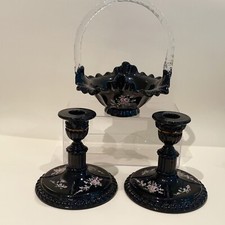 S/3 VTG Fenton Black Glass