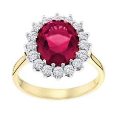 9ct Yellow Gold on Silver Simulated RUBY & CZ large Cluster Ring sizes J - V