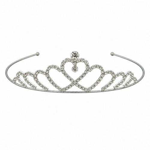 Silver crystal heart tiara - silver,