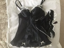 Vintage La Senza French Floozy Babydoll & Briefs. Black/Ivory. UK10. BNWT