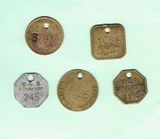 FIVE OLD COAL MINERS COLLIERY PIT CHECK TOKENS. (5 pit checks job lot)