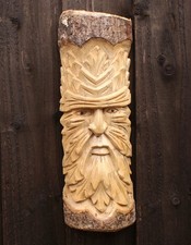 Green Man Wood Log Carving
