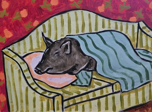 Sleeping pot belly pig art - pig,