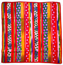 Vintage 80s silk scarf by Tie Rack - spots and stripes print - 30 x 30 inches
