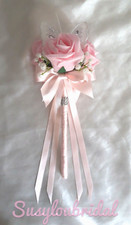 Butterfly Wand, Flower Girl, Pink Rose And White Gypsophila Bridesmaid