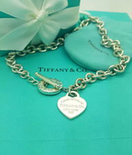 Return to Tiffany & Co. Silver Heart Toggle 16.25 inches Necklace,UK Hallmarked!