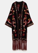 Zara Woman Embroidered Floral Fringe Kimono Loose Fit XS/S Might Fit M READ