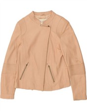 KALIKO Womens Crop Leather Jacket UK 14 Medium Beige Leather CM40