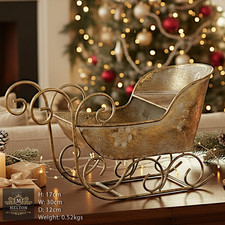 Metal Antique Gold Christmas Sleigh Decoration Festive Small Display Ornament