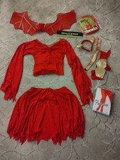 Red Devil Women's Fancy Dress Outfit Top Skirt Horns Wings Wig Halloween Costume