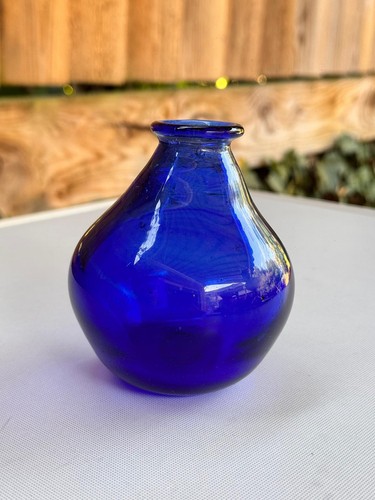 Vintage cobalt blue hand blown - cobalt,