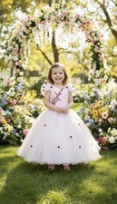 Girls Pink ball gown disney princess hoop dress embroidered size: Age 3-4 UK