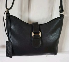  LAKELAND BLACK SOFT GENUINE LEATHER SHOULDER CROSSBODY BAG HANDBAG - VGC 