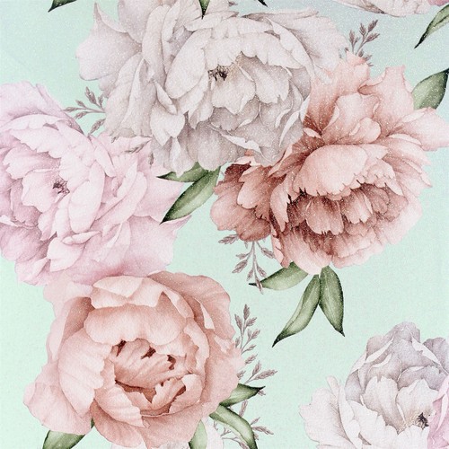Mixed peonies mint pink - mint, floral