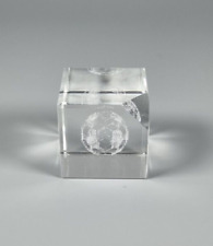Football Paperweight Small Glass Cube Paper Weight Ornament Desk Gift Boxed
